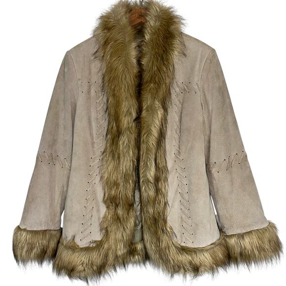 Vintage Newport News Tan Suede Leather Penny Lane Style Coat Size Medium - Picture 1 of 15